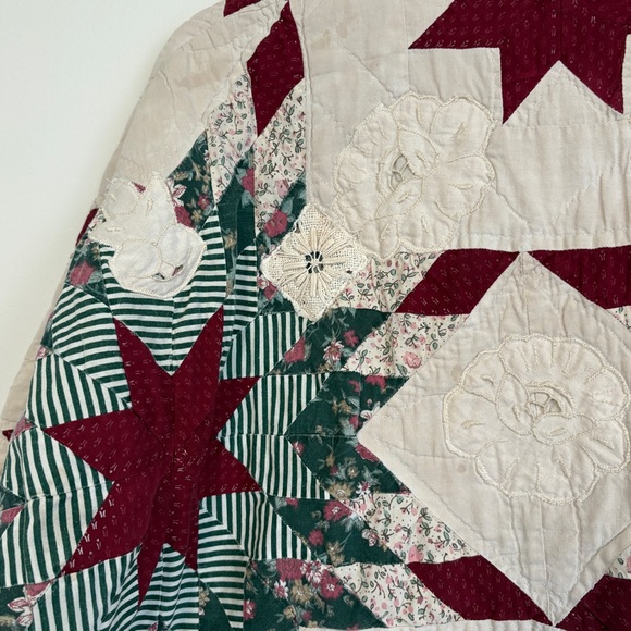 Hand Crafted Quilted Patchwork Jacket in Cream and Burgundy - Picture 9 of 16